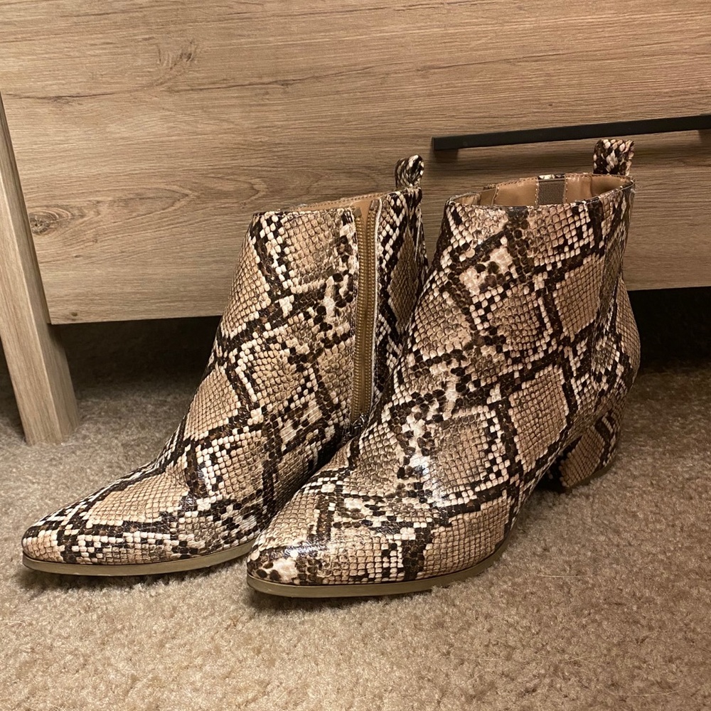 snake print ankle bootie